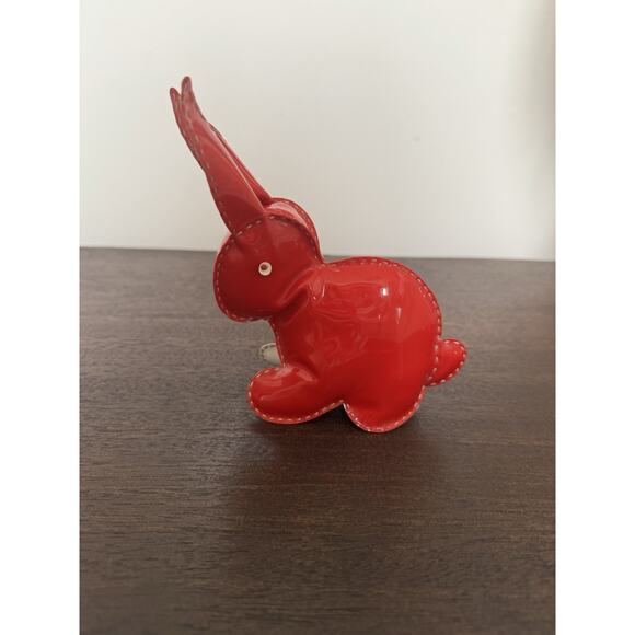 VTG Rabbit Bunny Red Patent Leather Toy Hand Sewn Plush Retro Shiny - Picture 3 of 10